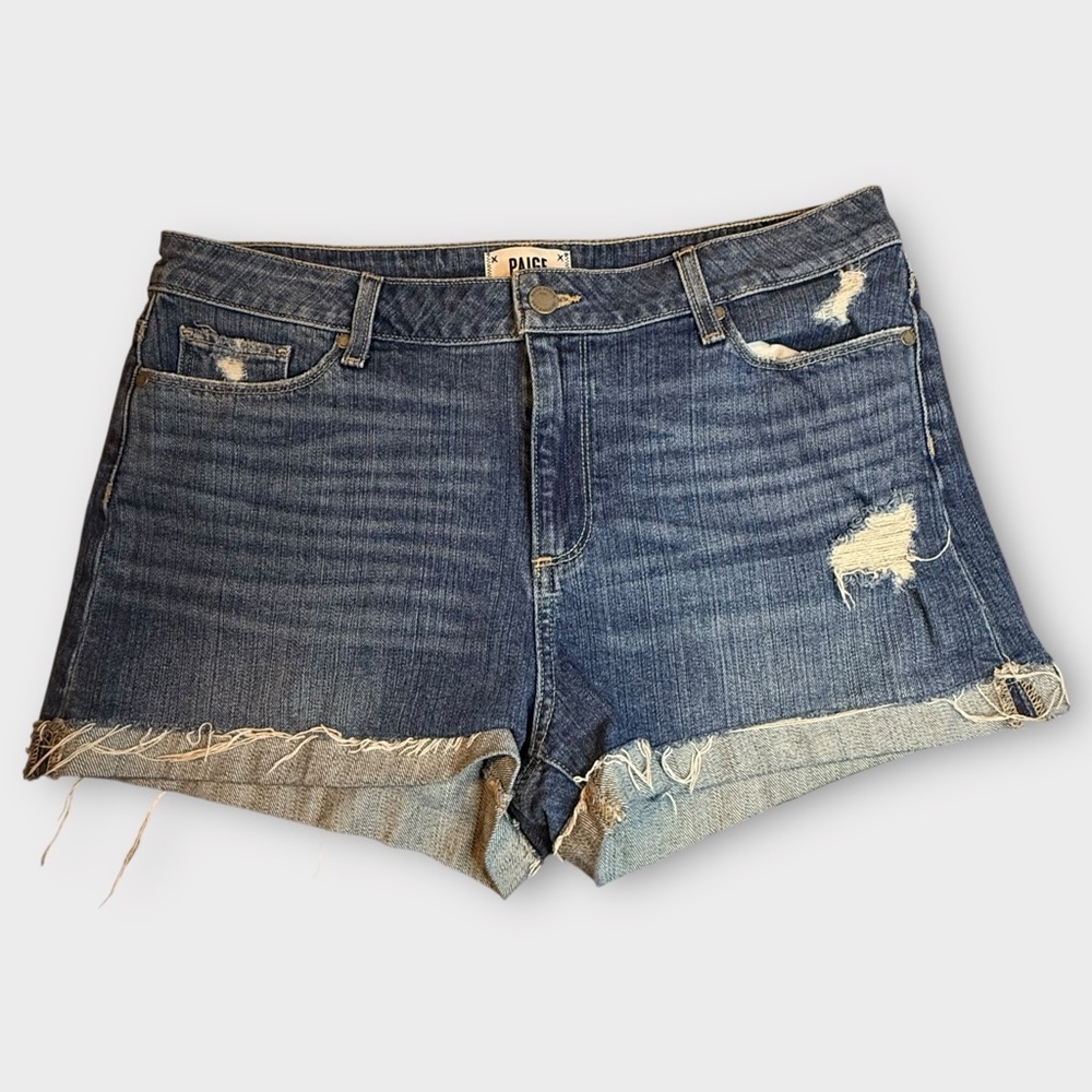 PAIGE Jimmy Jimmy Frayed Hem Denim Jean Shorts Blue Women's Size 32 Boho Relaxed